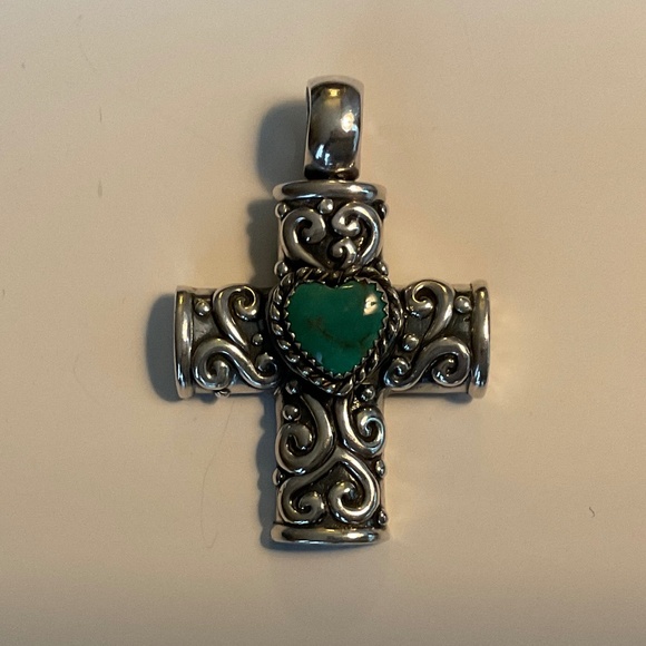 Silver Turquoise Cross Pendant Necklace - Picture 1 of 5